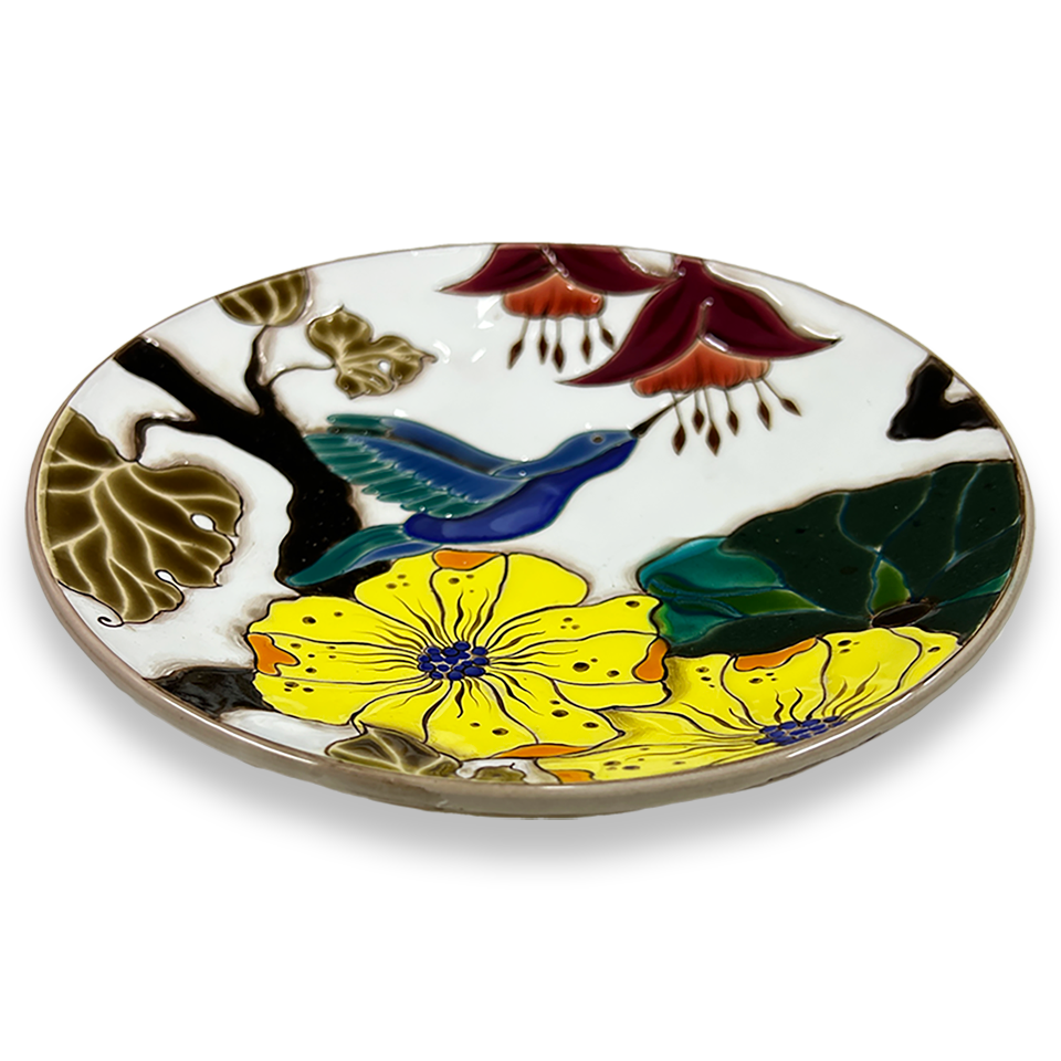 Тарелка Тропики на белом с птицей