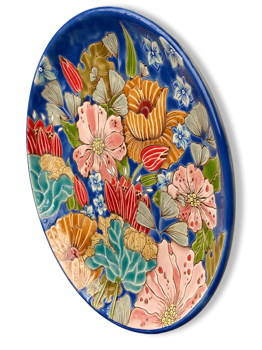 Тарелка Цветы на синем